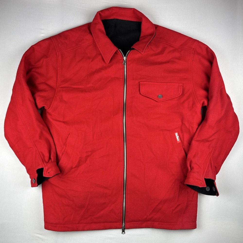 Marlboro Red Wool Blend Reversible Jacket Mens Medium Vintage 90s Full Zip